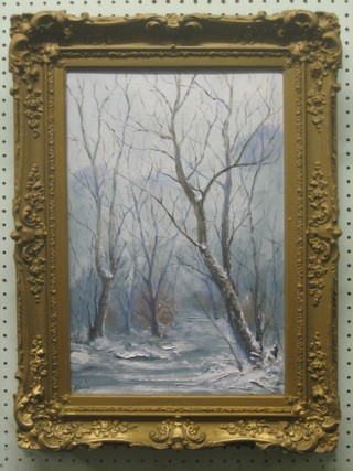 Harry Thomas, oil on canvas "Blue Wood" 17" x 11"