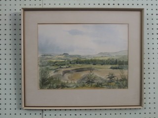 E Boyd, watercolour drawing "Downland Scene" 9" x 13"