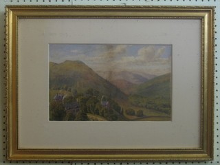 19th Century watercolour "Highland Landscape with Buildings" signed to bottom left hand corner 9" x 14"