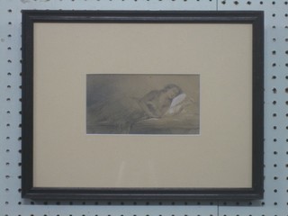Watercolour and pencil drawing "Reclining Lady" the reverse with inscription, bears signature Egron Lundgren  3" x 7"