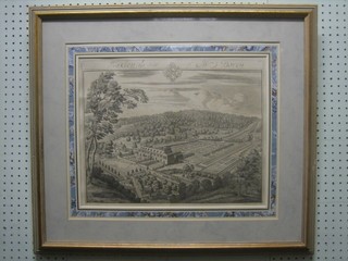 18th/19th Century French coloured print "Flaxley The Seat of Mrs Bovey" 13" x 17"
