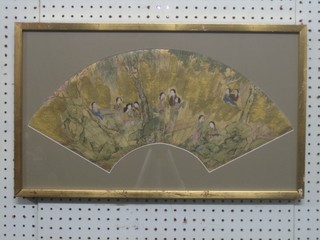 An Eastern oil painting on fan "Geisha Girls" 20"