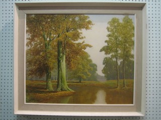 David Mead, oil on board "The New Forest" the reverse marked 21/39 New Forest  by David Mead FCIAD exhibited RA 19" x 23"