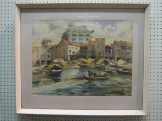 Hoe Cheng Lim, watercolour "Singapore River Scene" 15" x 19"