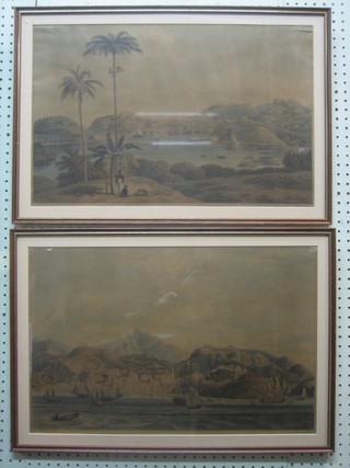 18th Century carved engraving by W D A Neill, a pair, "Views of British West Indies" 14" x 22" 