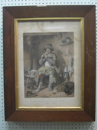 After E Nicol, a coloured print "The Onconvaniance of Single Life" 13" x 10" contained in a rosewood frame