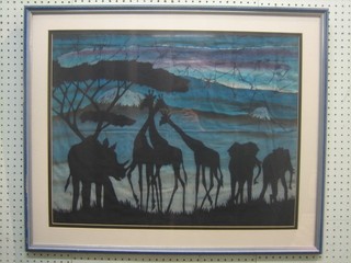 An African Batik print "Elephants and Giraffes" 20" x 26"
