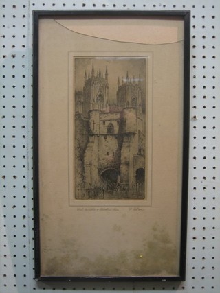 F Robins, an etching "York Minster" 9" x 5"