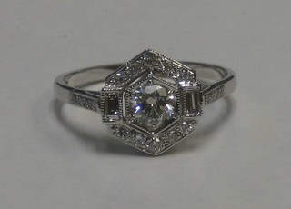 An Art Deco style 18ct white gold 6 sided dress ring set numerous diamonds approx 0.75ct 