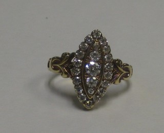 An 18ct yellow gold marquise shaped dress ring set numerous diamonds approx 0.75ct 