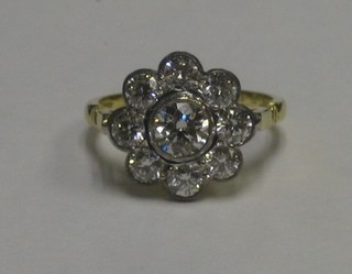 A lady's 18ct yellow gold cluster dress ring set 9 diamonds approx 1.80ct 