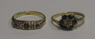 A lady's 9ct gold dress ring set blue stones and 1 other set red stones 