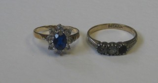A 9ct gold dress ring set blue and white stones and 1 other dress ring set white stones 