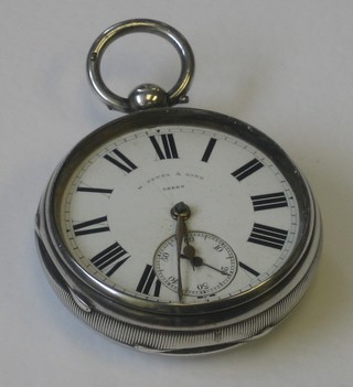 An open faced pocket watch by W Pots & Sons of Leeds contained in a silver case