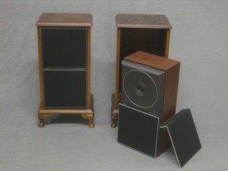 A pair of Bang & Olufsen Beovox S45 speakers, contained in inlaid mahogany cases with crossbanded tops, raised on cabriole supports 13"