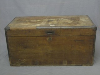 A 19th Century brass banded camphor trunk with brass drop handles and hinged lid 39"