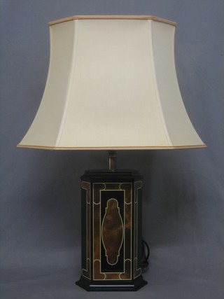 An Art Deco style lacquered lozenge shaped table lamp complete with shade 8"
