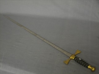 A Wilkinson Sword double edged sword, the blade etched roses and with gilt cross bar, 30"