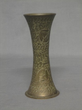 A waisted Benares brass vase 7"