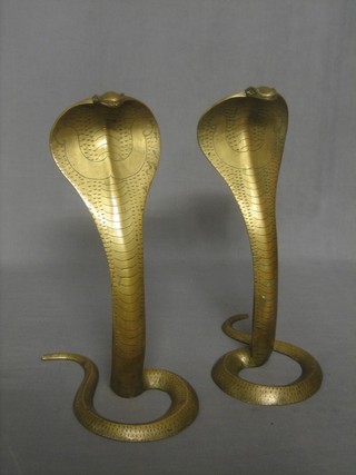 A pair of Benares brass figures of Cobras 14"