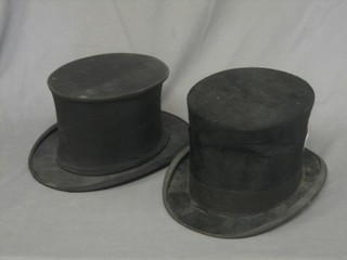A gentleman's top hat by W Edwards of 7 Victoria Buildings Belgravia together with a Dunn & Co folding opera hat