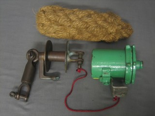 A Port lamp, a rope fender and a brass gimbled yachting shackle
