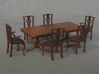 A dolls house dining suite including D end extending dining table with 1 extra leaf and 6 Queen Anne style dining chairs