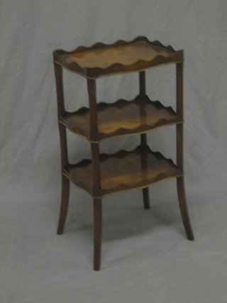 A Georgian style rectangular shaped mahogany 3 tier what-not on splayed feet 14"