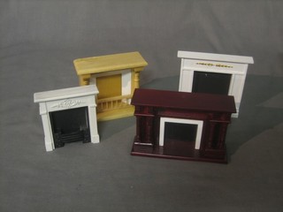 3 various dolls house fire places and a collection of balustrade