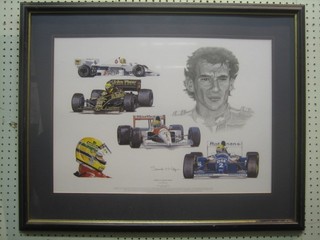 Stuart McIntyre, a coloured print "Ayrton Senna" 16" x 23"