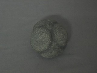 An ancient carved Scots ball, found in Dumbartonshire together with a letter from The Glasgow Museum and Art Gallery dated 1972, 2" 