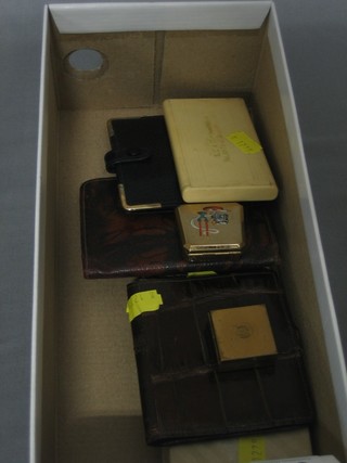 A black leather wallet with gold mounts by Mappin & Webb together with various hat pins and other curios etc