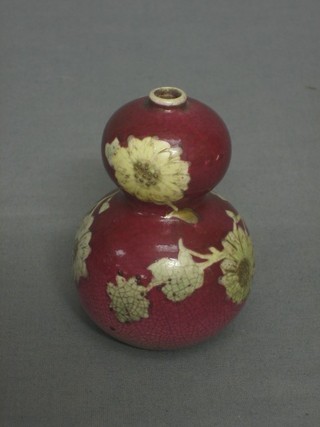 An Eastern double gourd shaped red glazed vase 3"