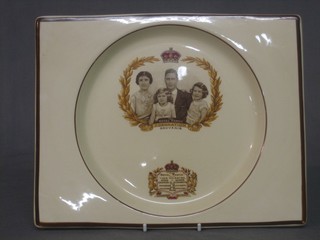 A  rectangular Clarice Cliff Biarritz Coronation souvenir plate decorated the Royal Family 10"