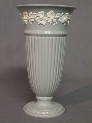 A Wedgwood embossed grey glazed Queensware trumpet shaped vase, the base incised 11Z59 10" 