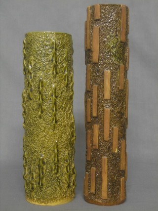 2 cylindrical Art Pottery vase the bases incised HW 11"