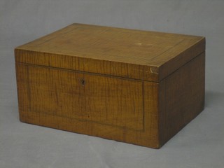 A 19th Century rectangular satinwood trinket box with ebony and satinwood stringing having a hinged lid, 12"