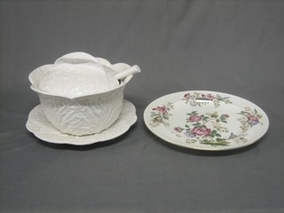 A Wedgwood circular plate with floral decoration 13" and a white glazed tureen and cover