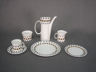 A  26 piece Hostess tableware tea/coffee service designed by John Russell, comprising coffee pot, sugar bowl, cream jug, 6 tea plates 9", 6 side plates 7", 6 saucers, 5 coffee cups