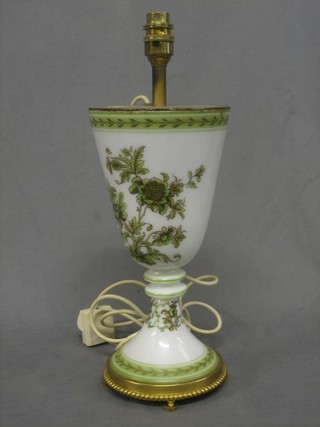 A Continental glass and gilt metal table lamp of goblet form 12"