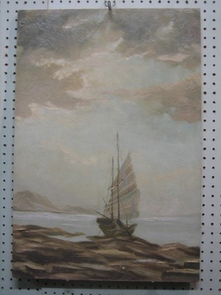 Henry Thompson, oil on board "Tryptich Sea Scape" 22" x 39"