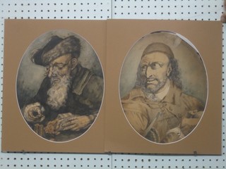 A pair of watercolour drawings "Shakespearean Characters" 12" oval