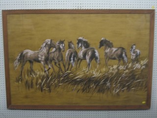 A painting on fabric "Running Grey Horses" 29" x 45"