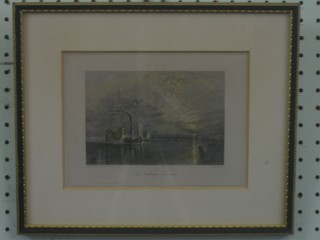 After J M W Turner, a 19th Century coloured print "Fighting Temeraire" 4" x 6"