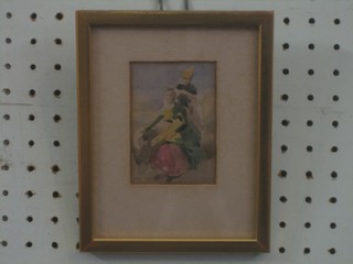 An impressionist watercolour drawing "Seated Ladies" 3" x 2" 