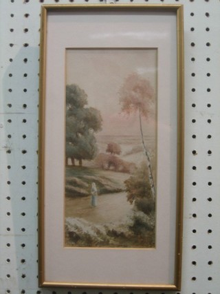 Charles Masters, watercolour "Leith Hill" 9 1/2" x 4"