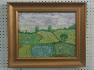 Impressionist oil on board "Study of Fields" 10" x 12"