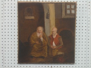 Oil on canvas "Seated Prisoner and Monk" (re-lined) 15" x 13 1/2"