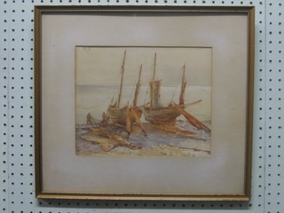 Charles William Adderton, watercolour "Two Beached Fishing Boats" 8" x 10"