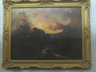 An oil painting on canvas "Rural Scene at Dusk with Trees" the reverse with typed written label W E Appleby, reputed exhibited at the Royal Academy 18" x 24"